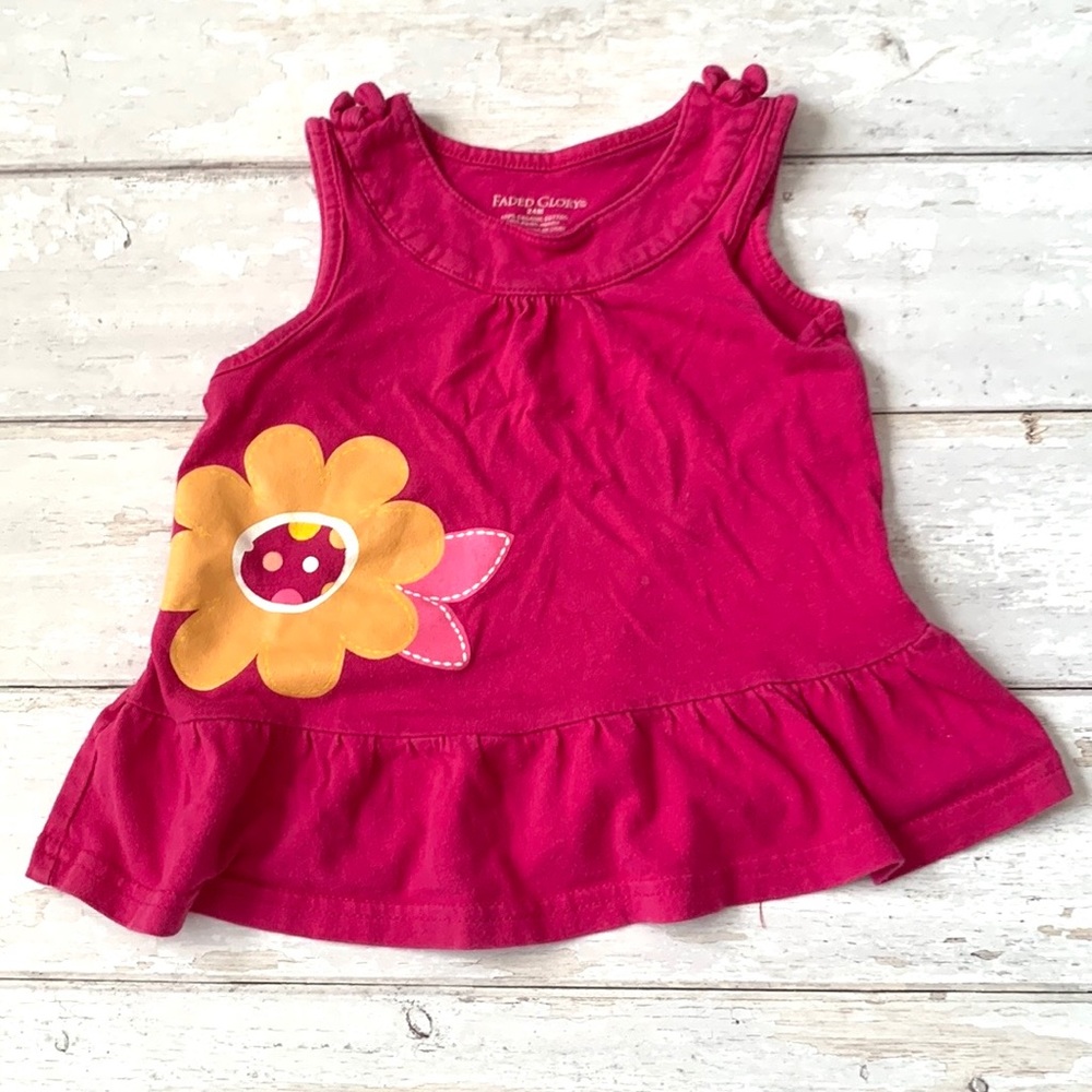 Girls 24m Pink Flower Peplum Top Tank Sleeveless Shirt 100% Organic Cotton